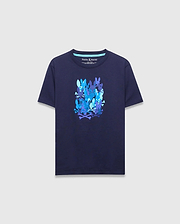 Navy classic fit jersey T-shirt featuring a large blue and purple stacked Psycho Bunny skull and crossbones graphic on the chest. Kids Tanner Graphic Tee.