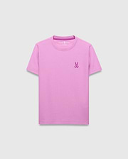 Kids Taylor Pique Tee, vibrant pink classic fit pique knit with a small embroidered darker magenta Psycho Bunny skull logo on the left chest and matching inner neck tape.