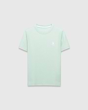 Kids Taylor Pique Tee in a fresh mint green, crafted from a textured pique knit for a classic fit. It features a small, crisp white embroidered Psycho Bunny skull logo on the left chest and subtle white inner neck tape branding.