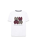 White Kids Ledger Graphic Tee with a classic fit, featuring a large chest graphic of two Psycho Bunny skull logos in red/tan and navy/tan, made from soft jersey knit.
