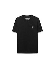 Kids Maxton Waffle Tee, a black classic fit t-shirt featuring a textured waffle knit fabric and a small white embroidered Psycho Bunny skull logo on the left chest. (5)