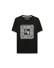 Kids' Raj Pima Graphic Tee, a black classic fit Pima cotton jersey t-shirt featuring a large white chest graphic with stacked Psycho Bunny text and two iconic bunny skull logos. (1)