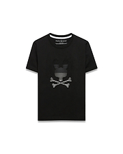 Kids' Slade Pima Graphic Tee, a black classic fit Pima cotton jersey t-shirt featuring a large central white striped Psycho Bunny skull graphic and white accent neck tape. (1)