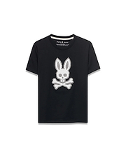 Kids' Samson Pima Graphic Tee, black classic fit Pima cotton jersey with a large white textured Psycho Bunny skull logo graphic centered on the chest. (1)