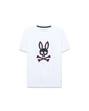 Kids' Samson Pima Graphic Tee, white classic fit Pima cotton jersey with a large central black and pink textured embroidered Psycho Bunny skull and crossbones logo. (1)