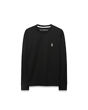 Black ribbed jersey Kid's Norman Longsleeve Oversized Tee with a small white embroidered Psycho Bunny skull logo on the left chest and white Psycho Bunny text at the back neck. (5)
