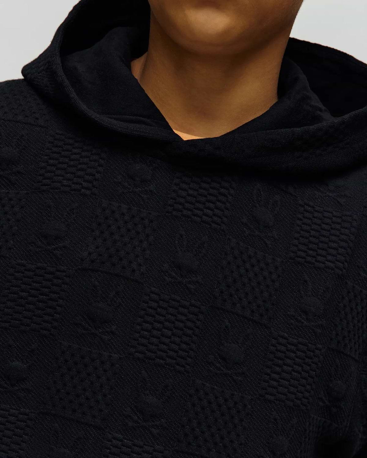 Kids Dustin Hoodie, a premium black textured knit hoodie with a classic fit, featuring an intricate all-over raised geometric pattern, embodying Psycho Bunny's refined streetwear aesthetic. (2)