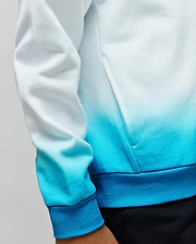 Kids Dax Oversized Hoodie in soft French terry, showcasing a striking white to turquoise and deep blue ombre gradient, with comfortable ribbed cuffs and hem.