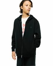 Kids Marc Textured Full Zip Hoodie in black, featuring a classic fit, textured knit fabric, full zip closure with a logo zipper pull, and a small embroidered black Psycho Bunny skull logo on the left chest.