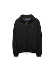 Kids Marc Textured Full Zip Hoodie in black textured knit, featuring a classic fit, small embroidered black Psycho Bunny skull logo on the left chest, and a silver branded zipper pull.