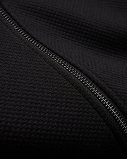 Kids Marc Textured Full Zip Hoodie in deep black, crafted from a refined textured knit fabric, featuring a prominent metallic silver full-zip closure.