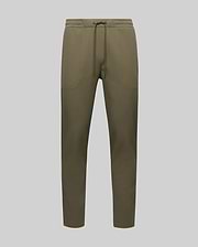 The Psycho Bunny MENS BEN TECH JOGGER PULL ON (MB0600013) features an olive green polyester-spandex blend, drawstring waist, two front pockets, and tapered legs, shown on a plain light grey background. (5)