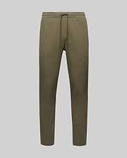 Psycho Bunny MENS BEN TECH JOGGER PULL ON (MB0600013) in olive green, made from polyester spandex blend with elastic waistband, drawstring, and two front pockets, displayed on a plain light gray background. (6)