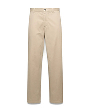 Mens Aidan Chino Pant in classic fit beige smooth cotton chino fabric, featuring a flat front, button closure, and belt loops.