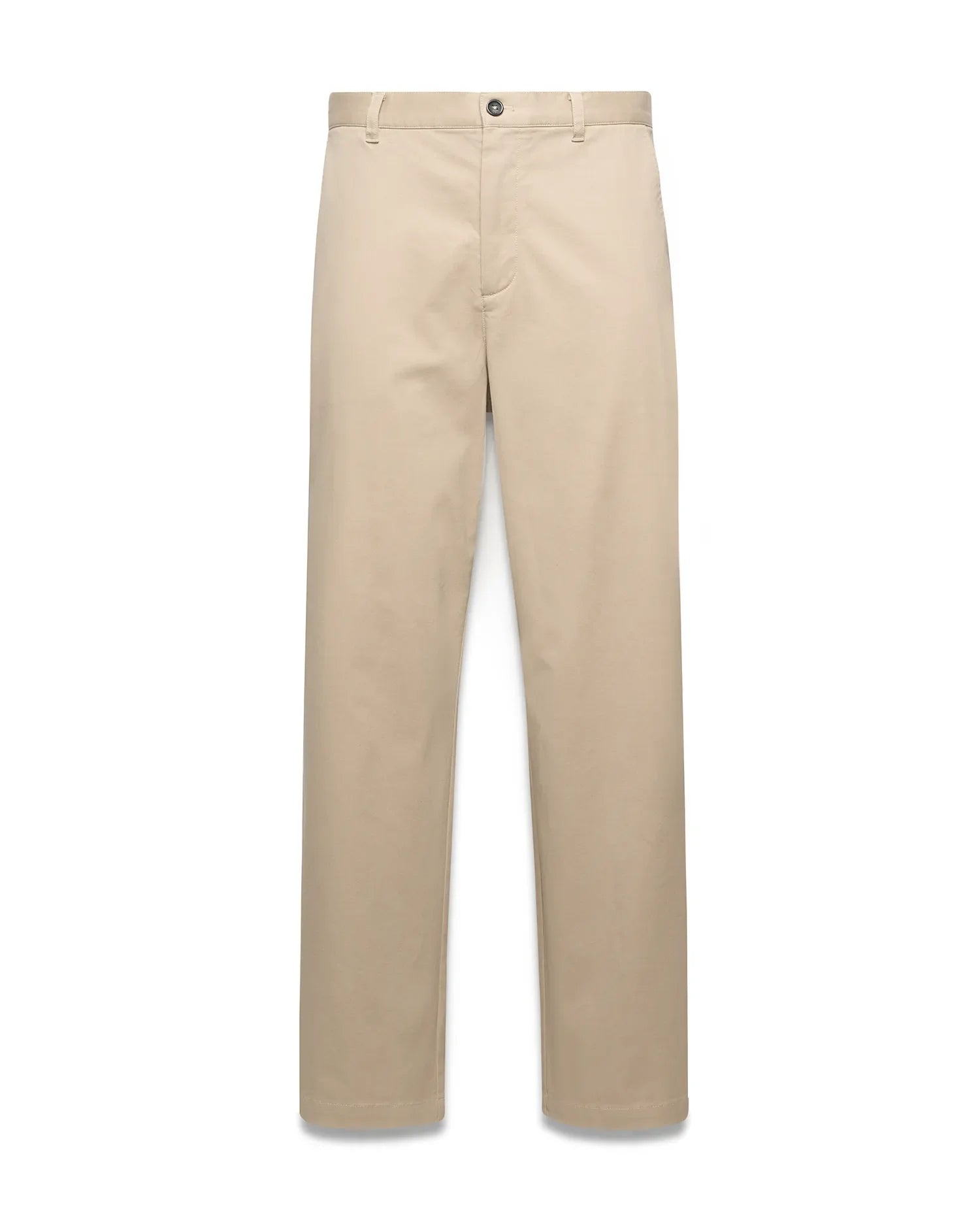 Mens Aidan Chino Pant in classic fit beige smooth cotton chino fabric, featuring a flat front, button closure, and belt loops.