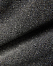 Mens Emerson Denim Pant featuring a dark charcoal grey denim fabric with a visible twill weave and subtle light flecks, creating a textured, washed appearance. (6)