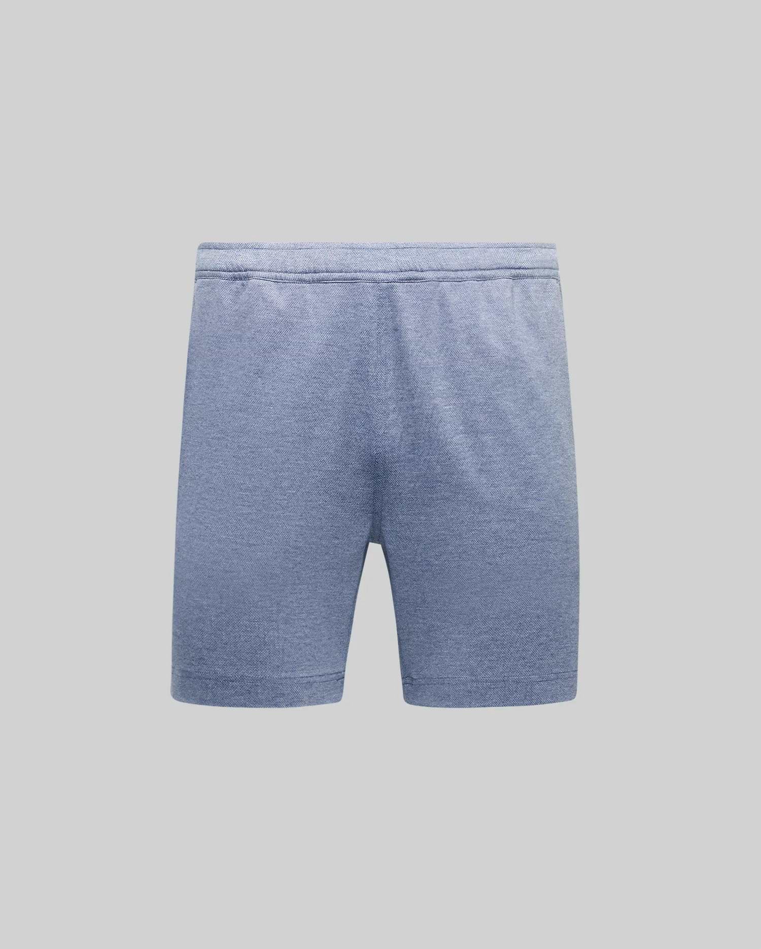 Mens Koda Oxford Short, a relaxed fit heather blue short with a refined oxford knit texture and elastic waistband. Premium streetwear style, no visible logo. (5)