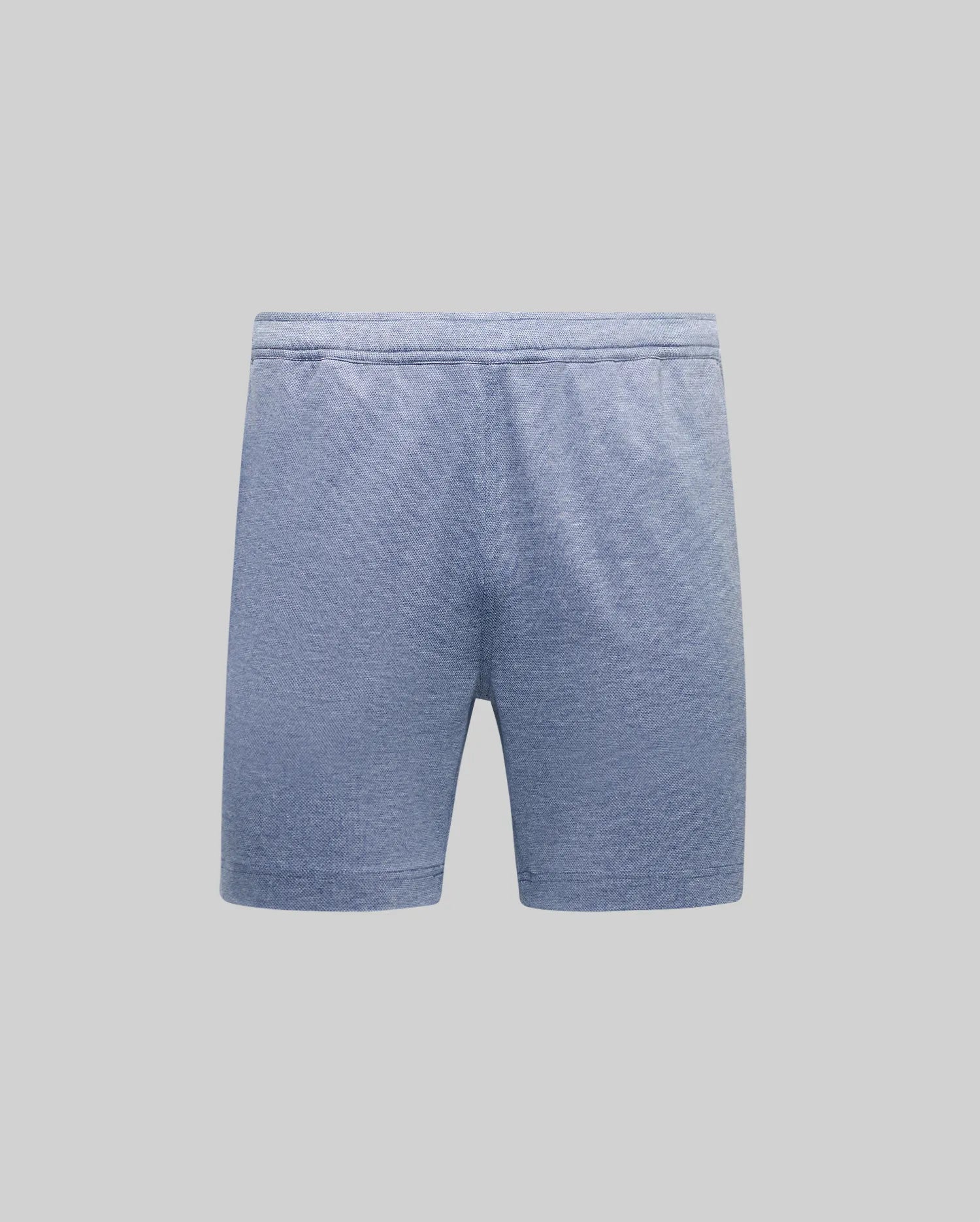 Mens Koda Oxford Short, a relaxed fit heather blue short with a refined oxford knit texture and elastic waistband. Premium streetwear style, no visible logo. (5)
