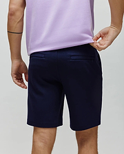 Mens Shiro Twill Short in deep navy, featuring a classic fit, visible twill fabric texture, and subtle Psycho Bunny text branding above the right back welt pocket.