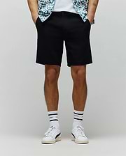 Black shiro twill short mb0700033, a classic fit short crafted from smooth, durable twill fabric, featuring a clean flat front, button closure, and practical side pockets for refined streetwear style. (1)