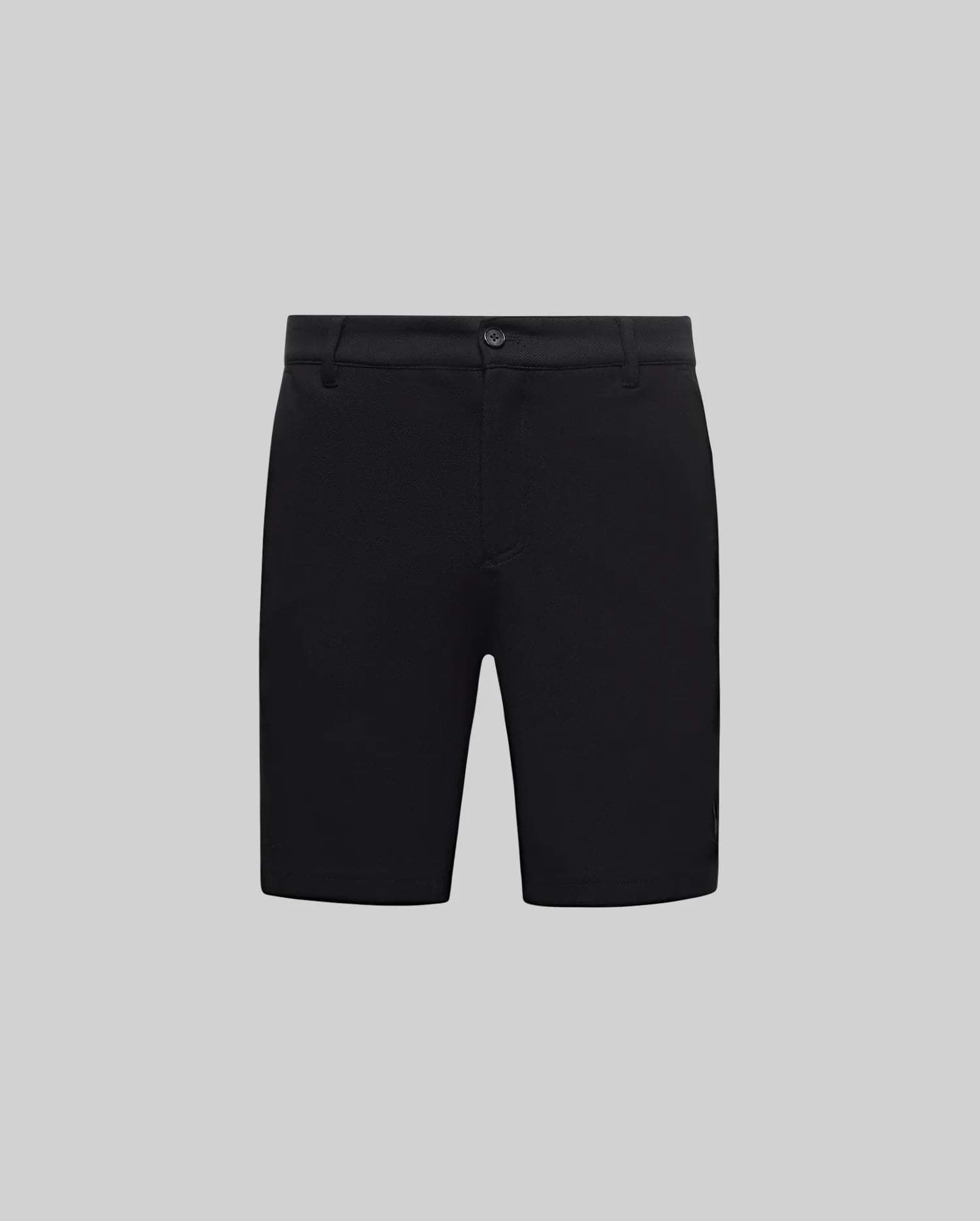 Black shiro twill short with a classic fit, subtle twill weave, button closure, and a small embroidered Psycho Bunny skull logo on the lower left leg. (5)