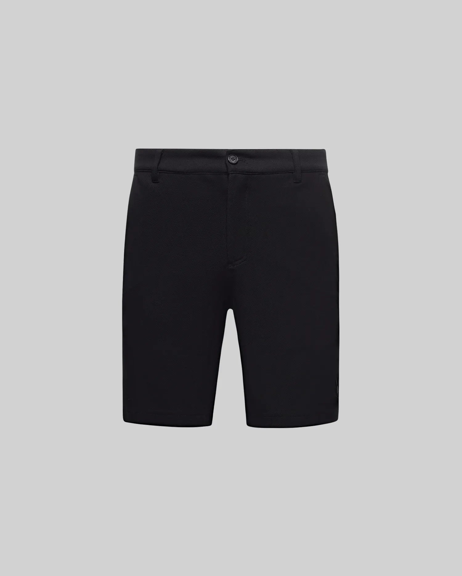 Black shiro twill short with a classic fit, subtle twill weave, button closure, and a small embroidered Psycho Bunny skull logo on the lower left leg. (5)