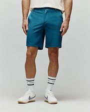 Mens Shiro Twill Short, a classic fit teal twill short with a subtle, tonal embroidered Psycho Bunny skull logo on the lower left leg. (1)