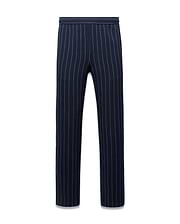 Mens Harland Double Weave Chalk Stripe Track Pant in navy with fine white vertical chalk stripes and a relaxed fit, featuring an elastic waistband. (5)