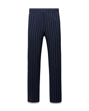Mens Harland Double Weave Chalk Stripe Track Pant in navy with fine white vertical chalk stripes and a relaxed fit, featuring an elastic waistband. (5)