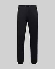 Mens Barry Joggers, black relaxed fit smooth jersey knit with drawstring waist, ribbed cuffs, and a tonal embroidered Psycho Bunny skull logo on the upper right thigh.
