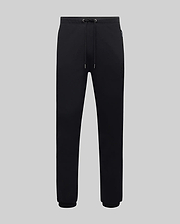 Mens Barry Joggers, black relaxed fit smooth jersey knit with drawstring waist, ribbed cuffs, and a tonal embroidered Psycho Bunny skull logo on the upper right thigh.