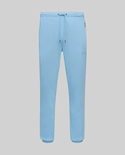 Mens Barry Joggers in light blue, featuring a relaxed fit, soft jersey fabric, drawstring waist, ribbed cuffs, and a small embroidered Psycho Bunny skull logo on the left thigh. (5)