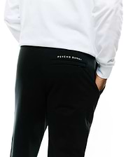 Mens Nathaniel Sweatpant, black relaxed fit French terry, featuring a small white embroidered Psycho Bunny text logo above the back right pocket. (4)