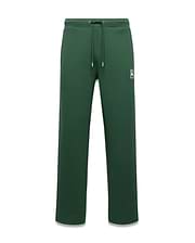 Mens Jaydon Track Pant, forest green, relaxed fit, smooth fabric, with a small white embroidered Psycho Bunny skull logo on the left thigh and a drawstring waist. (5)