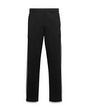Mens Ceano Track Pant in black smooth knit, with white side stripes, a classic fit, and a small embroidered Psycho Bunny skull logo on the upper left thigh.