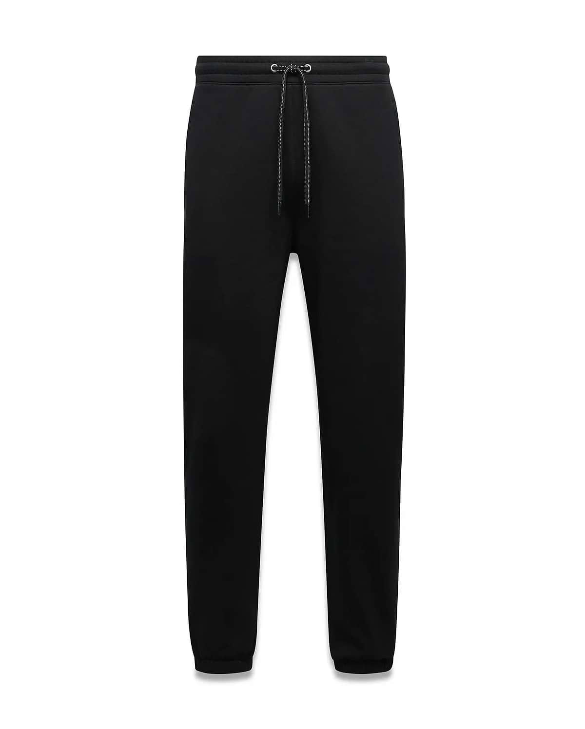 Black Mens Terrence Brushed Fleece Sweatpant, a relaxed fit streetwear essential with an elasticated drawstring waist featuring silver-tipped drawstrings and comfortable ribbed cuffs.