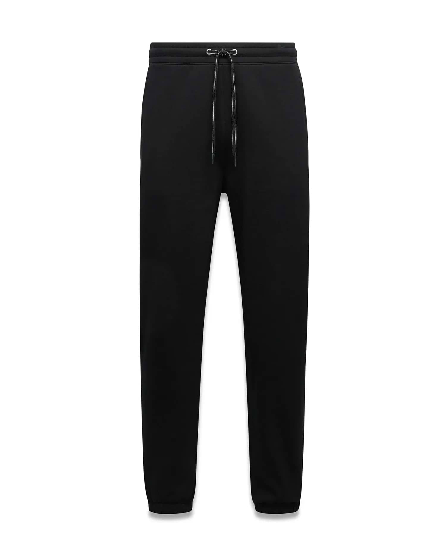 Black Mens Terrence Brushed Fleece Sweatpant, a relaxed fit streetwear essential with an elasticated drawstring waist featuring silver-tipped drawstrings and comfortable ribbed cuffs.