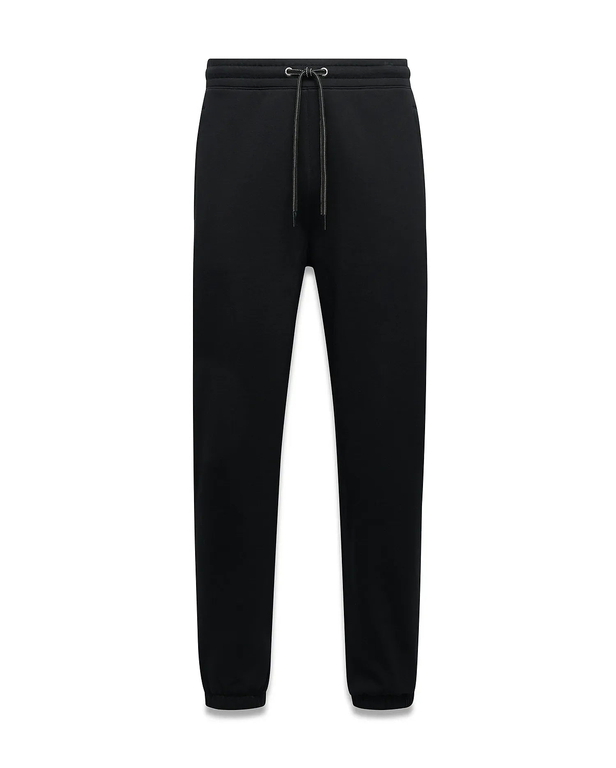 Black Mens Terrence Brushed Fleece Sweatpant, a relaxed fit streetwear essential with an elasticated drawstring waist featuring silver-tipped drawstrings and comfortable ribbed cuffs.