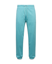 Mens Terrence Brushed Fleece Jogger in vibrant aqua, featuring a relaxed fit, drawstring waist, ribbed cuffs, and a small embroidered Psycho Bunny skull logo on the left thigh. (5)