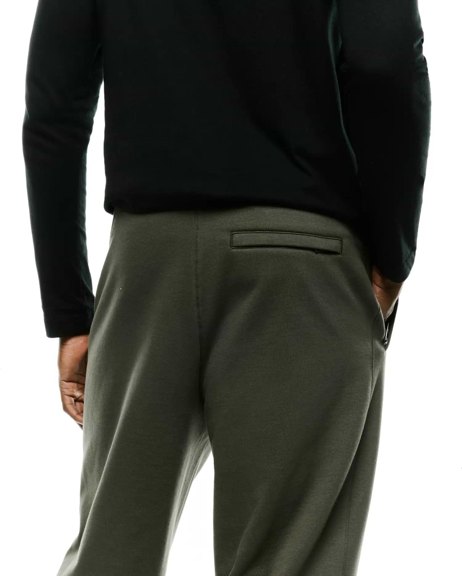 Mens Terrence Brushed Fleece Sweatpant in olive green, featuring a soft brushed fleece texture, relaxed fit, and a sleek back welt pocket with subtle side zipper detail.