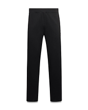 Black Men's Jacques Pique Track Pants, classic fit, featuring a small white embroidered Psycho Bunny skull logo on the left thigh and an elastic waistband. (5)