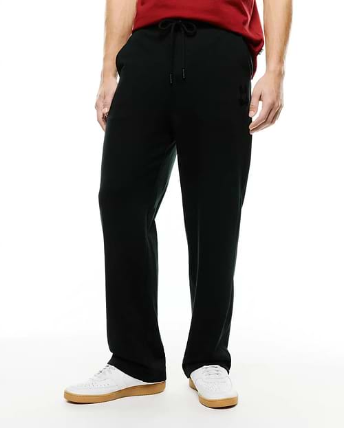 Men's Johan Straight-Leg Sweatpants, black, with a relaxed straight-leg fit, soft jersey fabric, and a small tonal embroidered Psycho Bunny skull logo on the upper left thigh, plus a drawstring waist. (2)