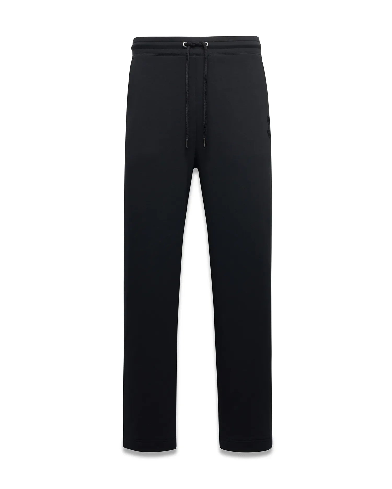Men's Johan Straight-Leg Sweatpants in black, featuring a relaxed fit, smooth jersey fabric, drawstring waist, and a small tonal embroidered Psycho Bunny skull logo on the left hip. (5)