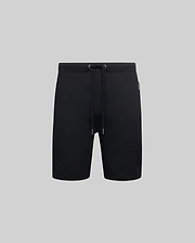 Black Mens Barry Short, relaxed fit french terry shorts with a drawstring waist, featuring a large tonal embroidered Psycho Bunny skull logo on the left leg and a small Psycho Bunny side tag. (4)