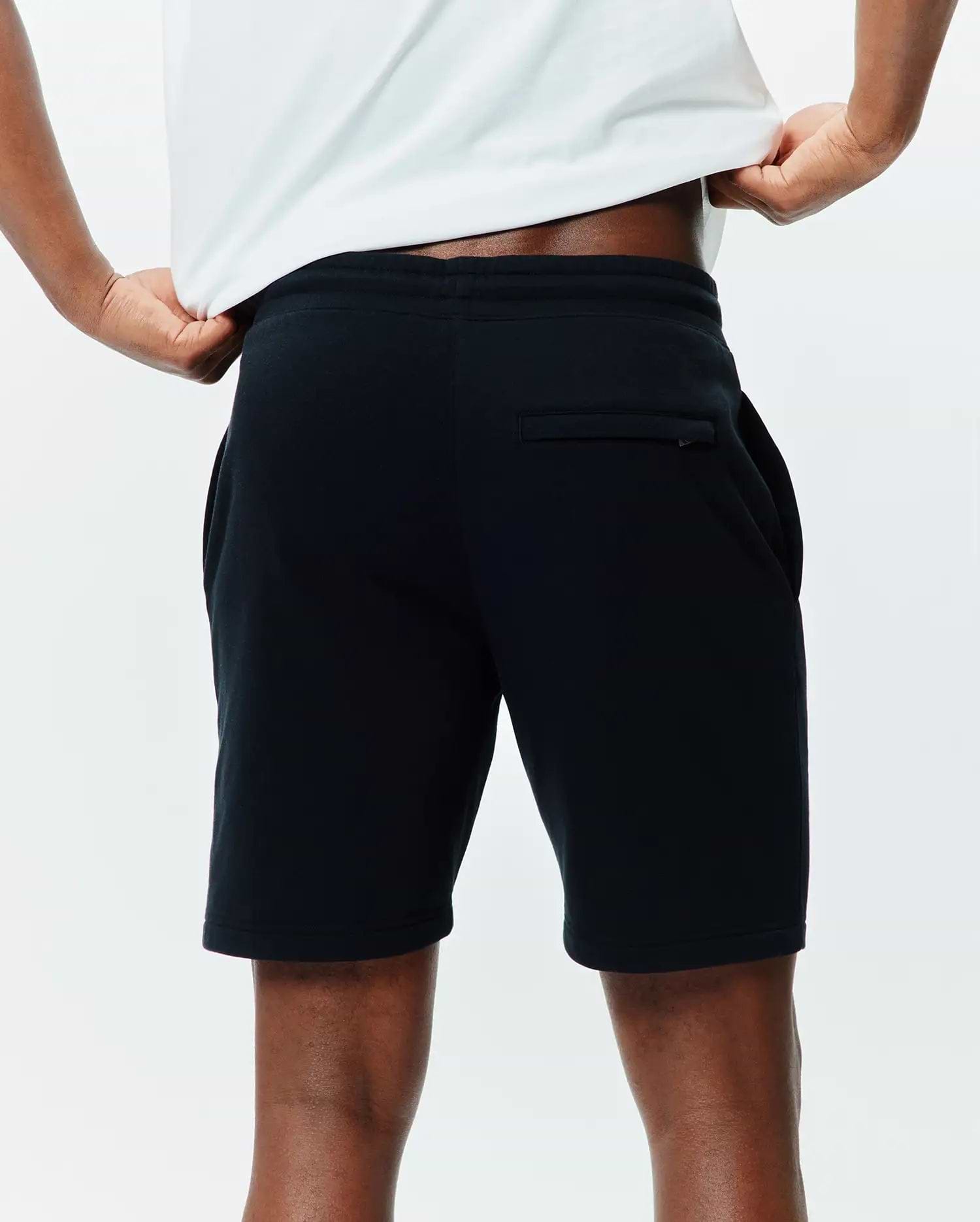 Mens Isaac Print Short, premium black relaxed-fit jersey shorts featuring a comfortable elastic waistband, practical side pockets, and a subtle rear welt pocket.