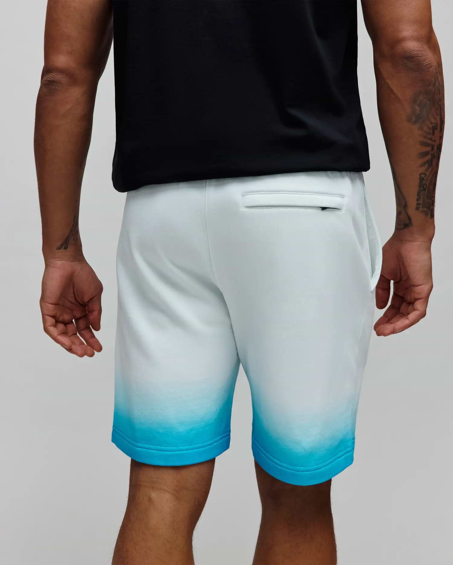 Mens Dax Sweatshort, a relaxed fit white French terry sweatshort with an ombre fade to vibrant turquoise at the hem and a back welt pocket. (3)