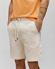 Mens Dustin Sweatshort in cream, featuring a relaxed fit and an allover embossed Psycho Bunny skull and checkerboard textured knit pattern with a drawstring waist. (2)
