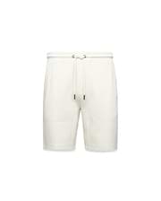 Mens Marc Textured Short, cream textured knit shorts with a classic fit, featuring a drawstring waist with dark tips and a small embroidered Psycho Bunny skull logo on the right thigh. (7)