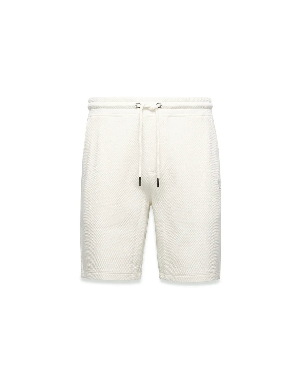 Mens Marc Textured Short, cream textured knit shorts with a classic fit, featuring a drawstring waist with dark tips and a small embroidered Psycho Bunny skull logo on the right thigh. (7)