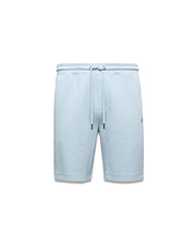 Mens Marc Textured Short, light blue with a classic fit and all-over pique texture, features a drawstring waist with dark tips and a small, embroidered Psycho Bunny skull logo on the right leg.